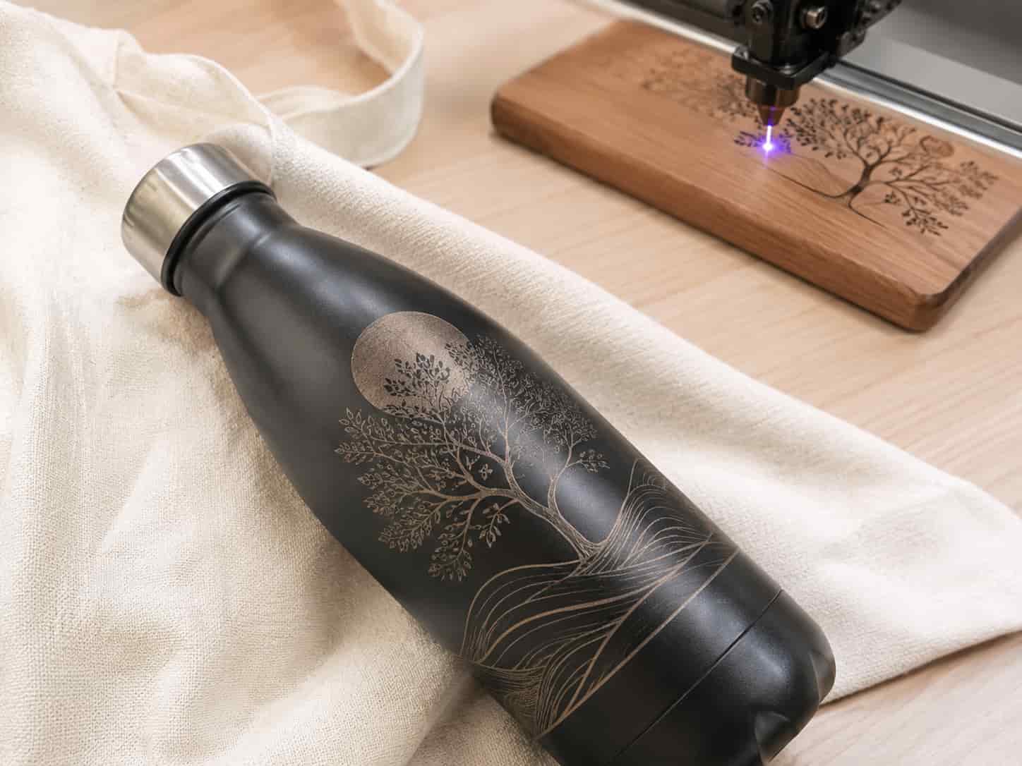 Grabado láser en botella metálica · E Farré Barcelona